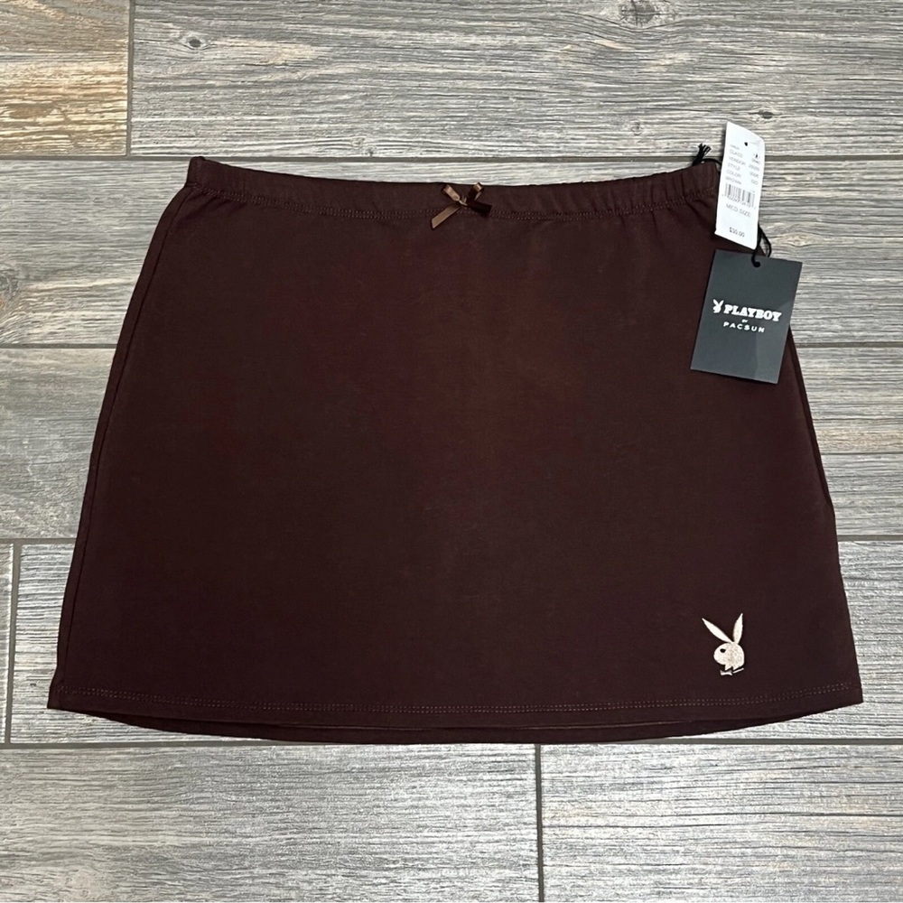 NWT Playboy By Pacsun M Mini Skirt Princess Bow Brown Women’s Medium Stretch - Picture 7 of 12
